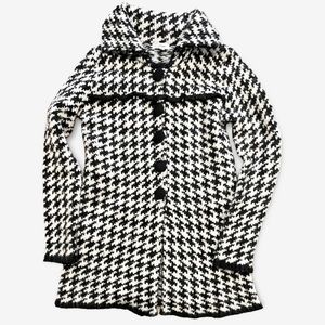 Carducci Black & White Check Houndstooth Wool, Mohair, Acrylic Sweater Sz S